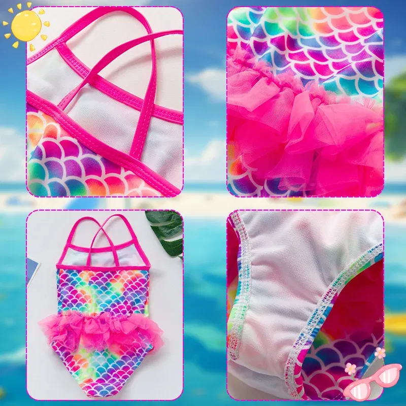 Color: PURPLE, Kid Size: 18M - Lilo Stitch Girl Swimsuit Summer One-Piece Swimwear Beachwear Pool Mermaid Fish Scale Print Bikini Bathing Outfit Swimming Wear