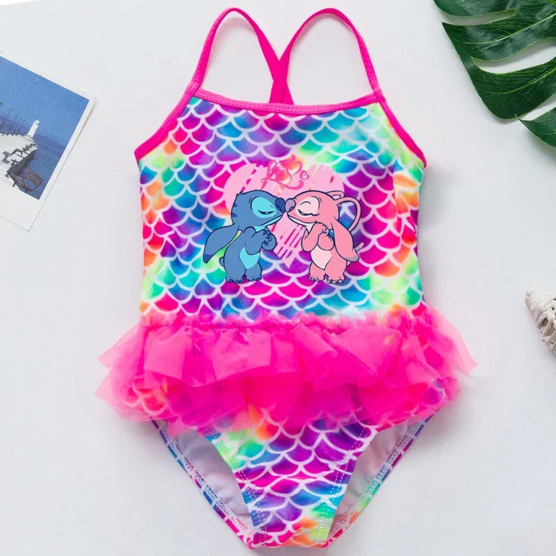 Color: PURPLE, Kid Size: 18M - Lilo Stitch Girl Swimsuit Summer One-Piece Swimwear Beachwear Pool Mermaid Fish Scale Print Bikini Bathing Outfit Swimming Wear