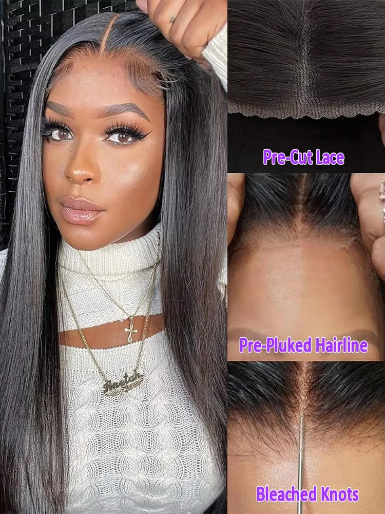 Hair Color: #1B, Density: 220%, Ships From: CHINA, Stretched Length: 20inches - 5x5 Glueless Wig Wear and Go Human Hair Ready To Wear HD Lace Glueless Wigs Bone Straight Lace Front Human Hair Wig For Women