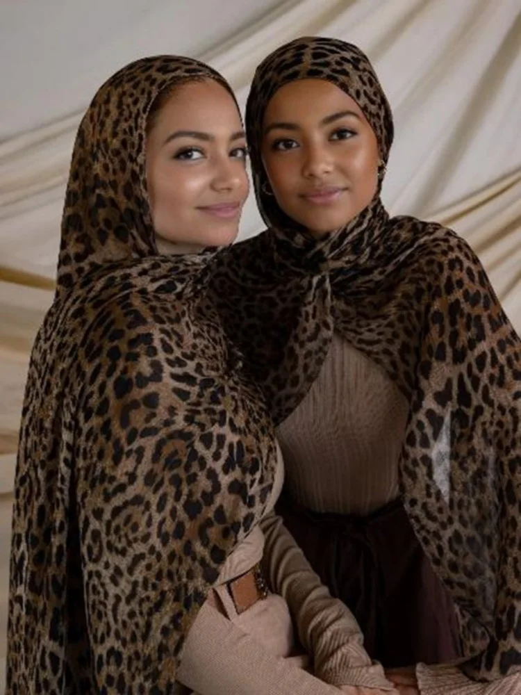 Color: Dark Khaki - 1Pcs Ramadan Hijab Leopard Print Women Bohemian Watercolor Soft Muslim Hijabs Floral Breathable Shawl Wrap Scarf Headscarf Warm
