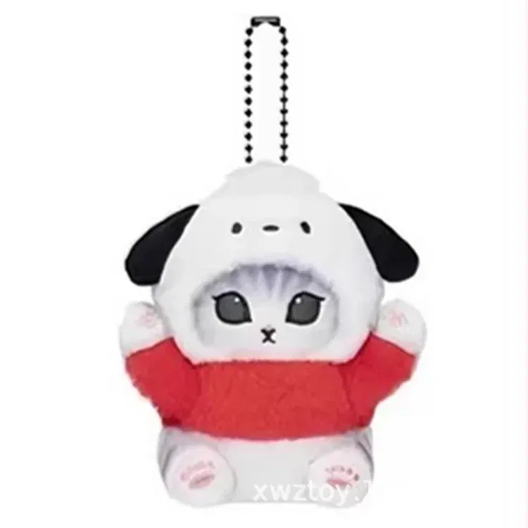 Color: Red - Hot Kawaii Plush Keychain Pendant Cartoon Mofusand Shark Cat Cross-Dressing Hello Kitty Kuromi Doll Stuff Backpack Decor Toys