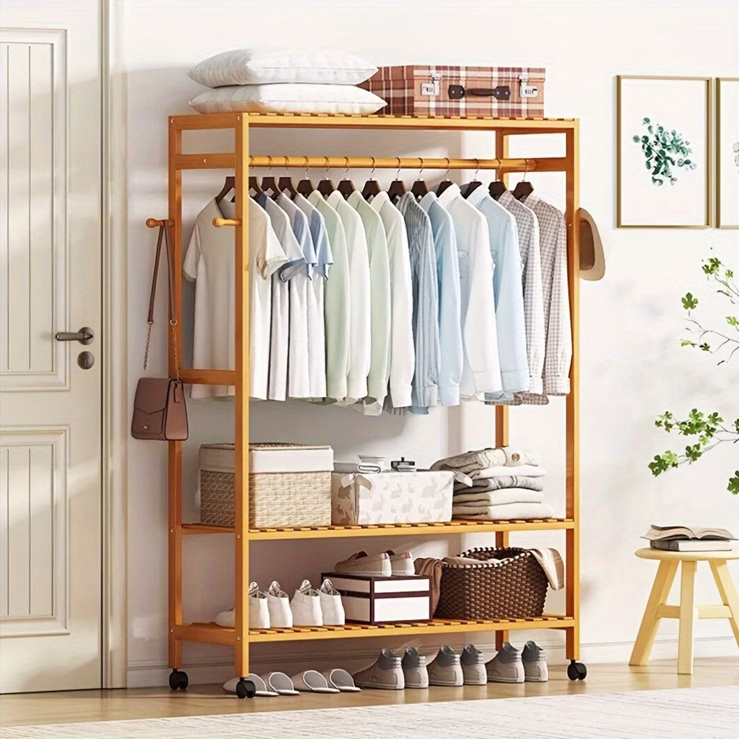 wisfor 3-Tier Heavy Duty Wood Shelving Garment Rolling Rack – Clothing, Coat, Shoes, and Bags Storage