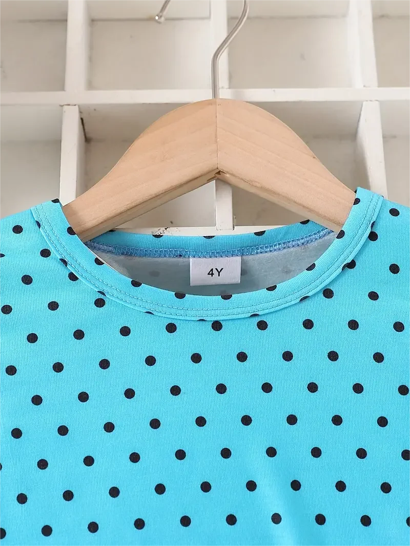 Kid Size: 4 - Dots & Kitty Print Girls Long Sleeve Dress, Spring and Autumn everyday sweet casual dress, parties, gifts