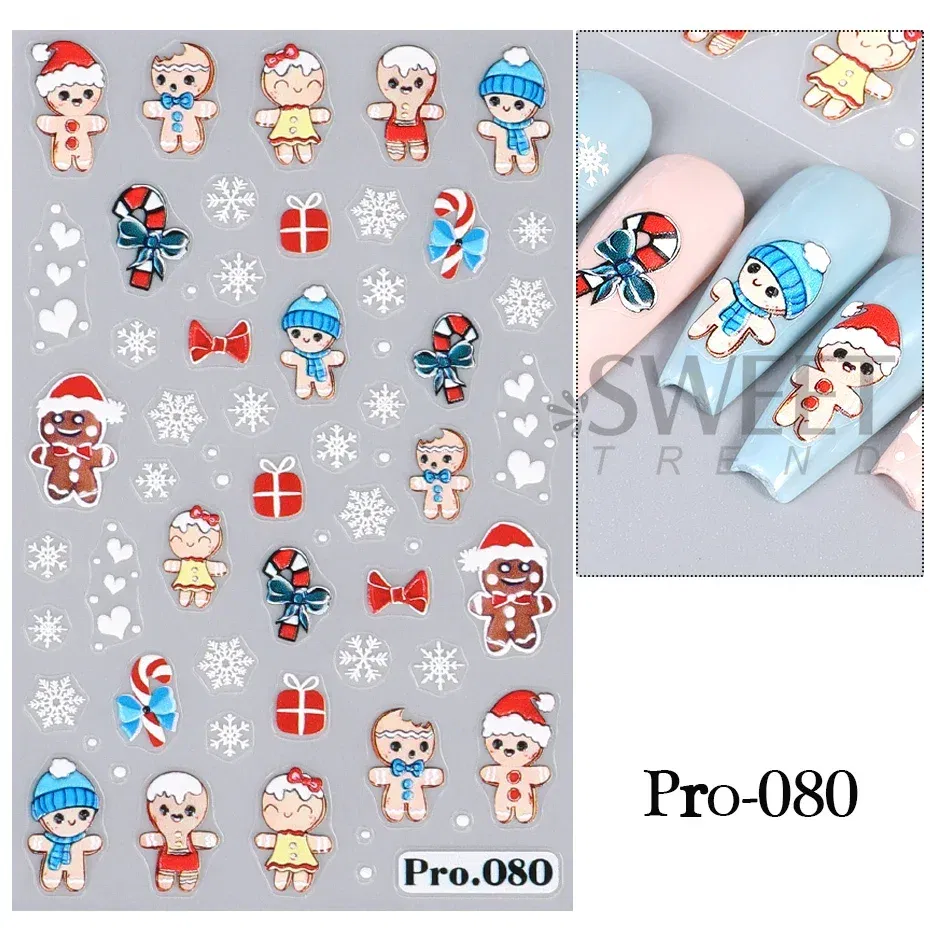 Color: WHITE - 5D Embossed Elk Nail Art Sticker Cute Christmas Winter Santa Claus Snowflake Gingerbread Man Engraved Slider Manicure Decoration