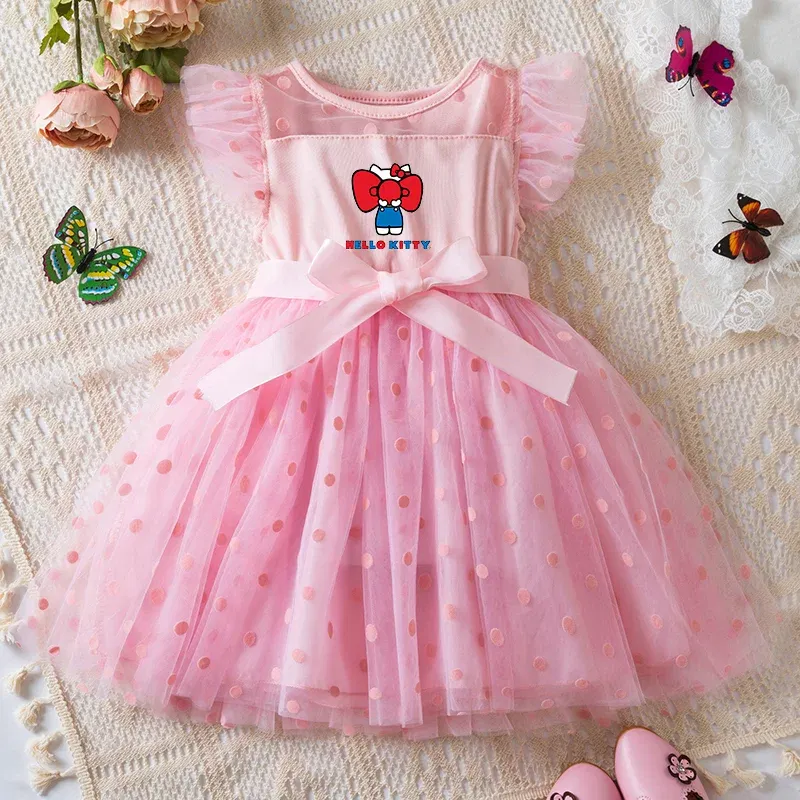 Color: Yellow, Size: L - Hello Kitty 2-6Y Baby Girl Dress Princess Mesh Skirt Summer Sleeveless Wedding Party Dresses for Girls Summer