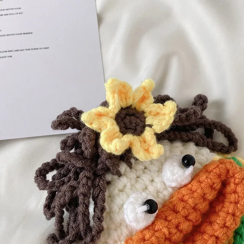 Color: Khaki - New hand-woven cute mobile phone bag fashion wool messenger bag personality crochet key bag wool women's bag