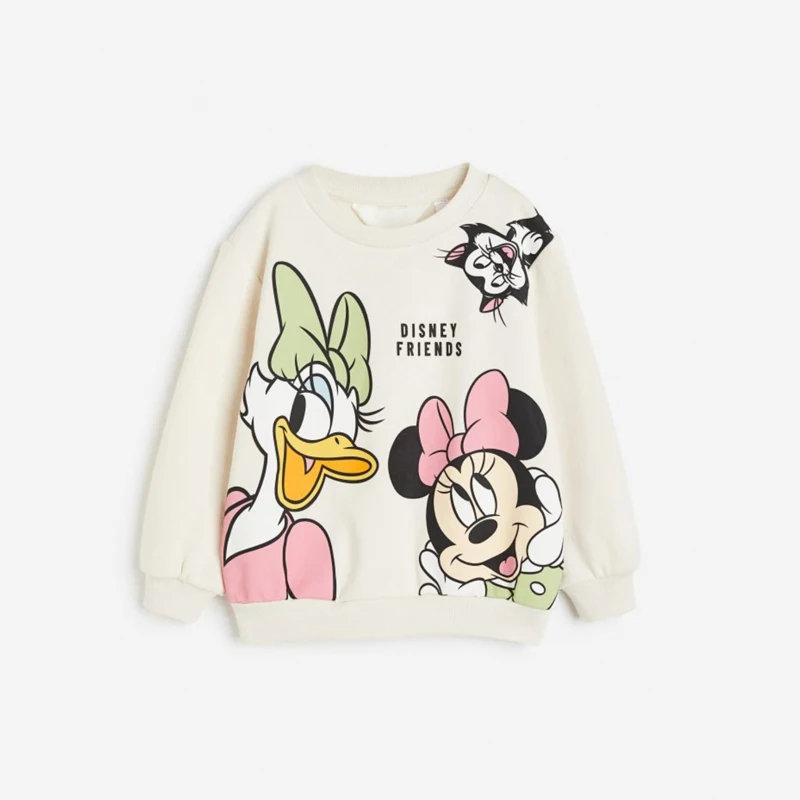 Color: Beige, Kid Size: 4T - Spring New Mickey Sweatshirt Loose Fashion Long Sleeved Tops O-neck Children Baby Casual Hoodies Boys Clothing Cartoon Sweater