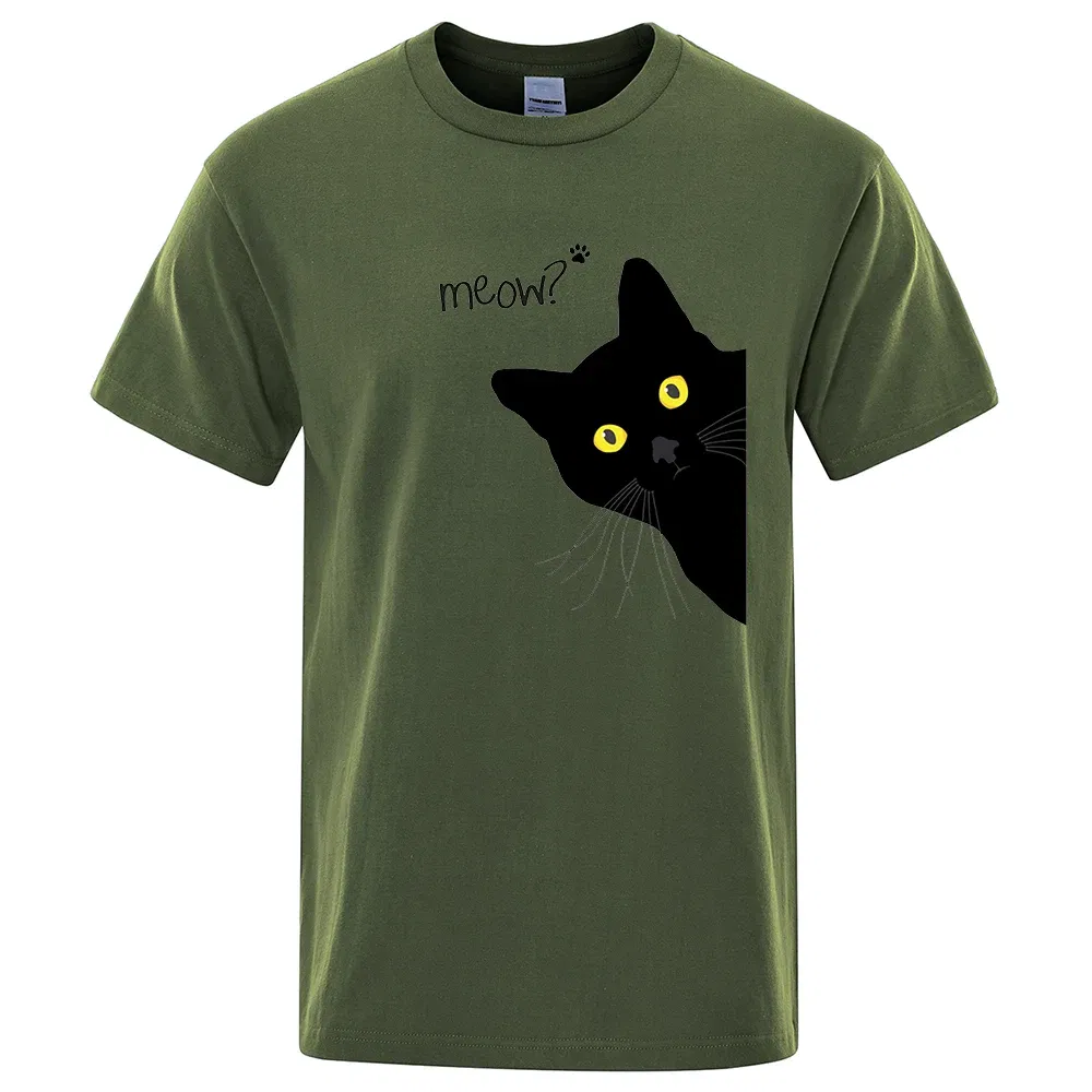 Color: Gold, Size: XXXL - Meow Black Cat Funny Printing Men T-Shirts Breathable Tee Clothes Summer Streetwear Tops Oversized Loose Cotton Short Sleeve