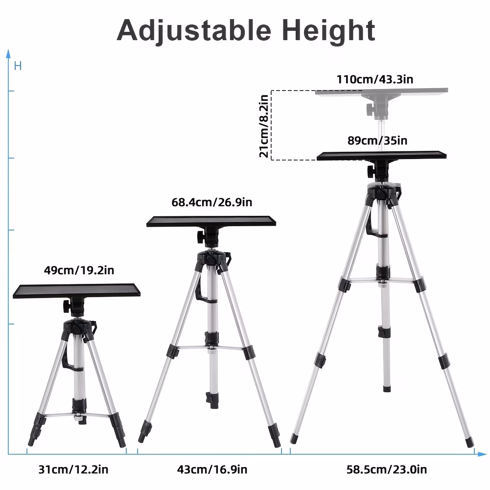 wisfor Universal Projector Tripod Stand – Height Adjustable with Tray Angle Adjustment, Portable and Foldable