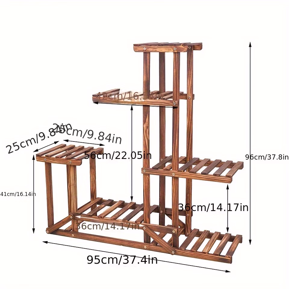 wisfor 6-Tier Pine Wood Planter Stand – Indoor/Outdoor Flower Display Rack with Drainage Holes