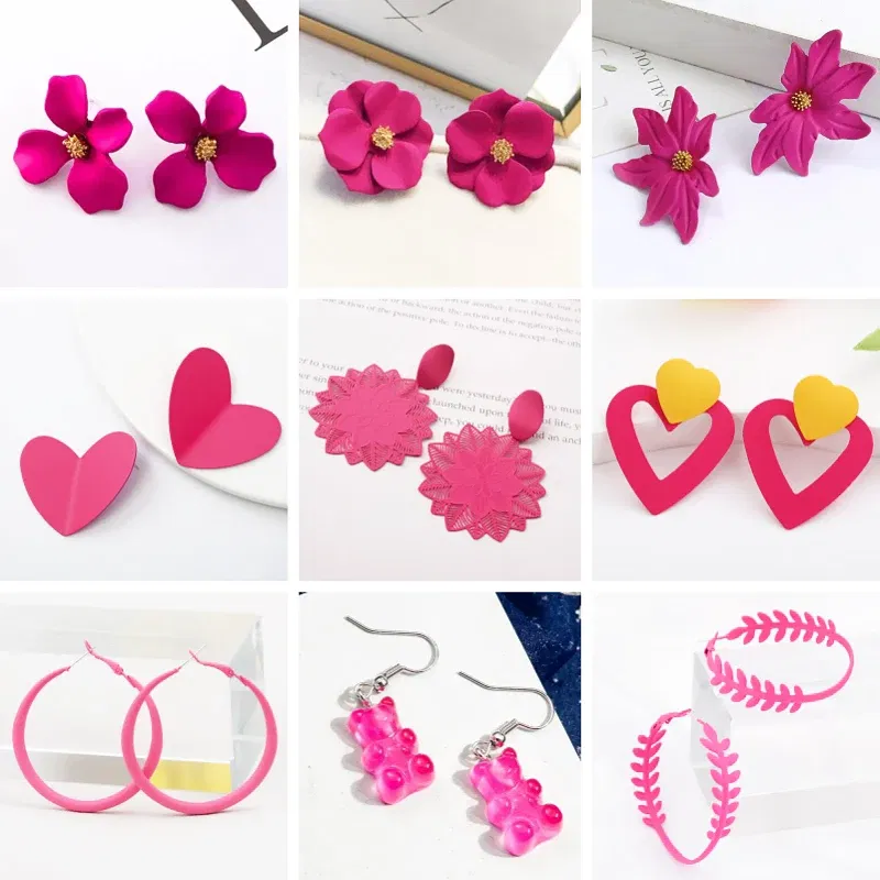 Metal Color: Hot Stamping - 2024 New Rose Red Flower Hanging Earrings for Women Love Heart Blooming Florals Cute Lovely Female Ear Jewelry brincos new