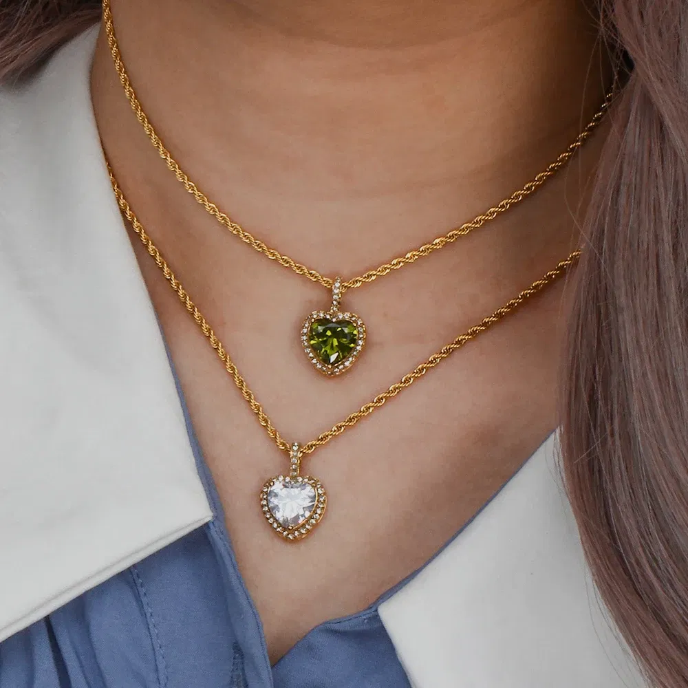 Metal Color: Rust Red - 2022 New Stainless Steel PVD Plating Heart Shape AAA Cubic Zircon Stone Pendant Necklace Ladies Party Christmas Jewelry Gift