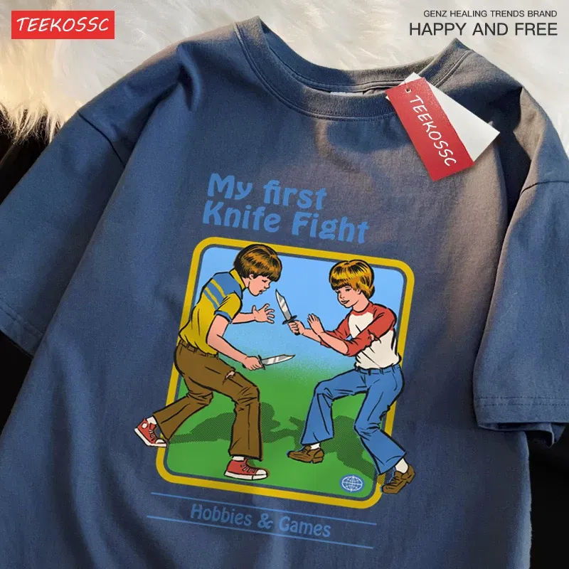 Color: Blue, Size: XL - My First Knife Fight Hobbies Games Print Tshirts Men Women Soft Short Sleeve Summer Casual Cotton Oversized Loose Street T Shirt