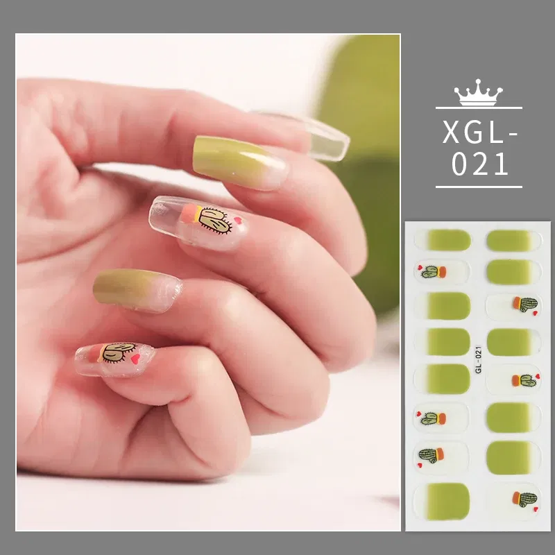 Color: transparent - 1 Sheet Glitter Nail Stickers Nail Art Polish Stickers Nail Tips Nail File Adhesive Wraps Manicure Decal Strips Drop Shipping