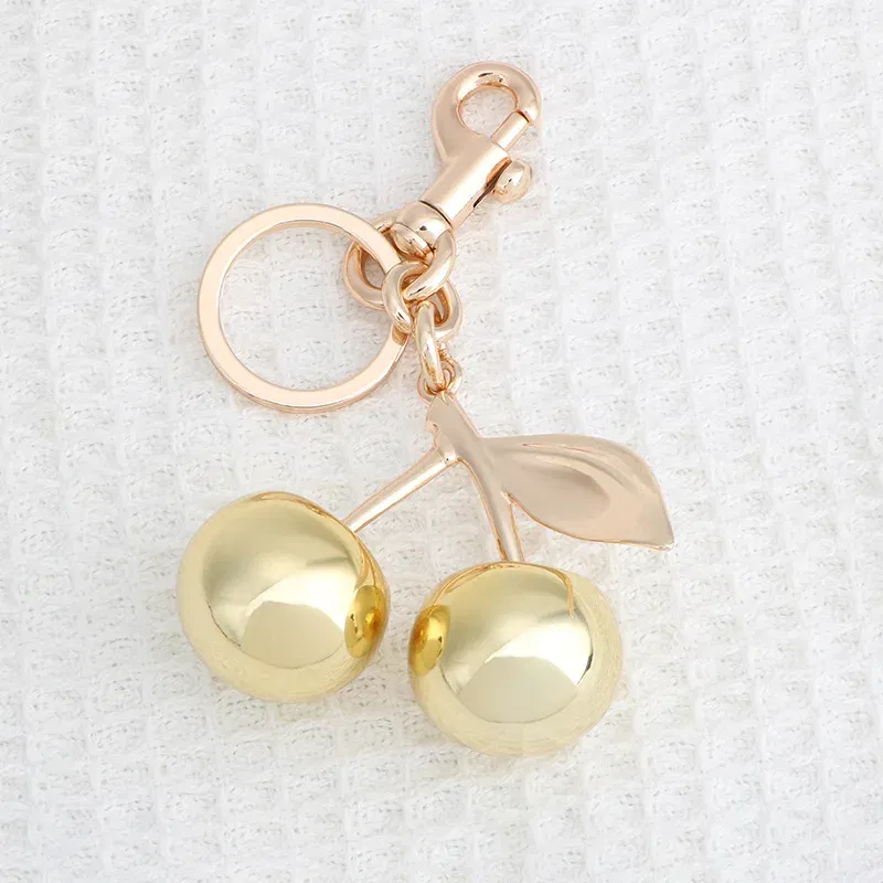 Color: Light Gold - Fashion Glitter Gold Cherry Keychain Summer Fruits Cherries Pendant Keyring For Women Men Jewelry Bag Accessories Gift