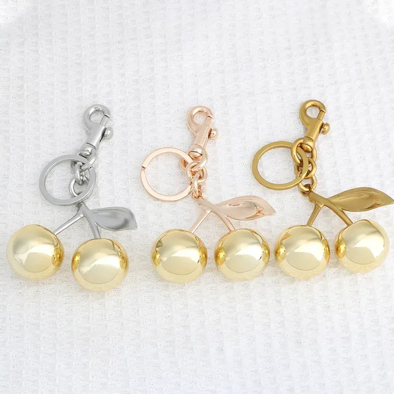 Color: Light Gold - Fashion Glitter Gold Cherry Keychain Summer Fruits Cherries Pendant Keyring For Women Men Jewelry Bag Accessories Gift
