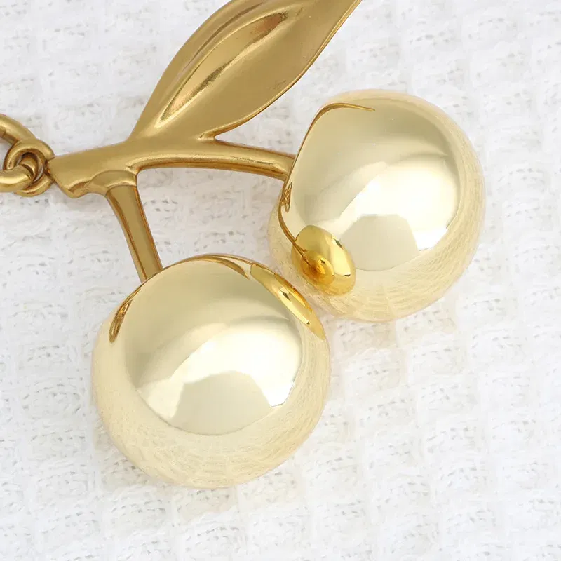 Color: Light Gold - Fashion Glitter Gold Cherry Keychain Summer Fruits Cherries Pendant Keyring For Women Men Jewelry Bag Accessories Gift