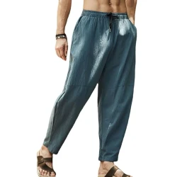 Men's Loose Cotton Linen Solid Color Drawstring Pants