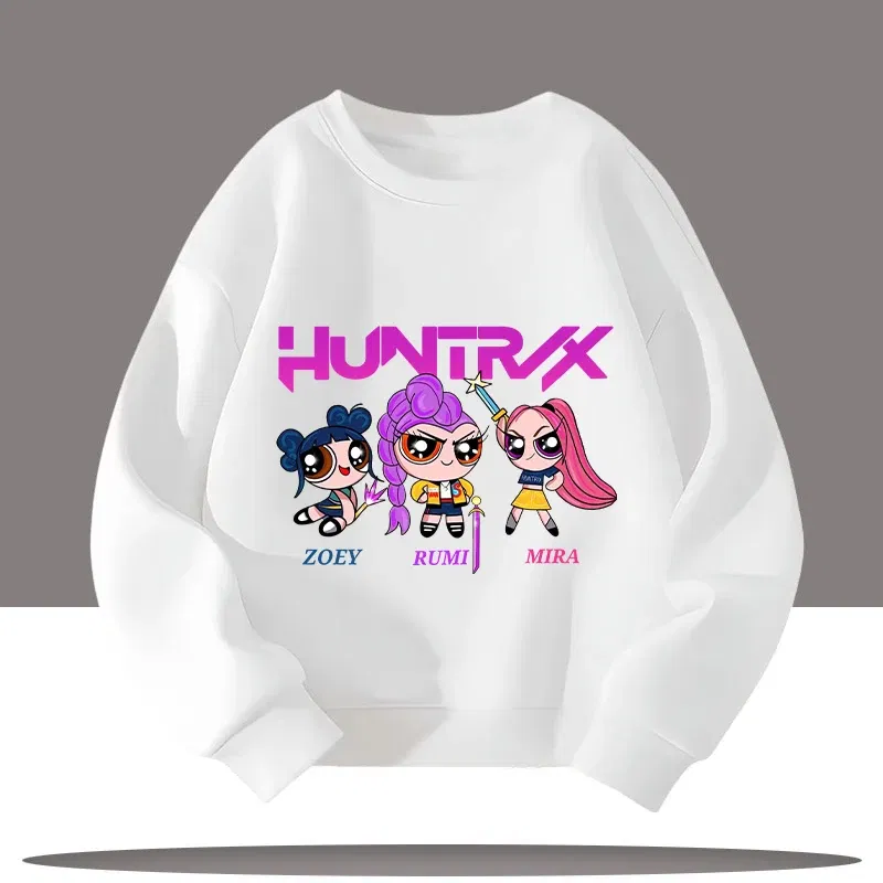 Color: army green, Kid Size: 4 - K-pop Demon Hunters Cartoon Print 3-12 Year Old New Style Kids Round-neck Sport Shirt Cute Girl Casual Top Children's Clothing