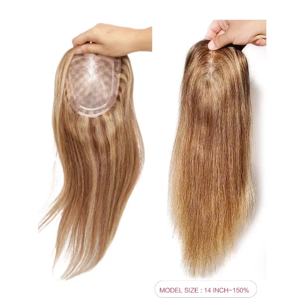 Toupee Color: 4R#, Toupee Size: 4x6, Toupee Design: free, Toupee Density: 120%, Length: 14 inches - 5.5X6inch Mono Base Brazilian Remy Human Hair Topper 12"-18" Double Pu Around Thick Invisible Mono Topper for Women Hairpieces