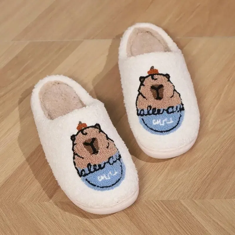 Color: Beige, Shoe Size: 3 - Casual Fluffy Slippers Women House Flat Cute Cartoon Designer Platform Winter Shoes Girls Home Fashion Popular Footwear Big Size
