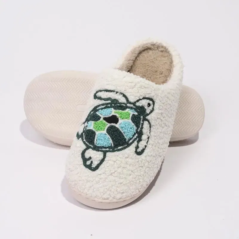 Color: Beige, Shoe Size: 3 - Casual Fluffy Slippers Women House Flat Cute Cartoon Designer Platform Winter Shoes Girls Home Fashion Popular Footwear Big Size