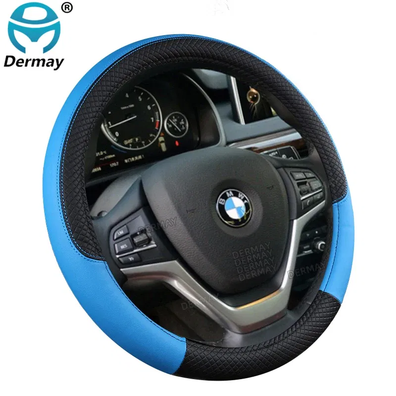 Color Name: GRAY - 9 Color Sport Auto Steering Wheel Covers Anti-Slip Leather Car Steering-wheel Cover Car-styling Anti-catch Holder Protor