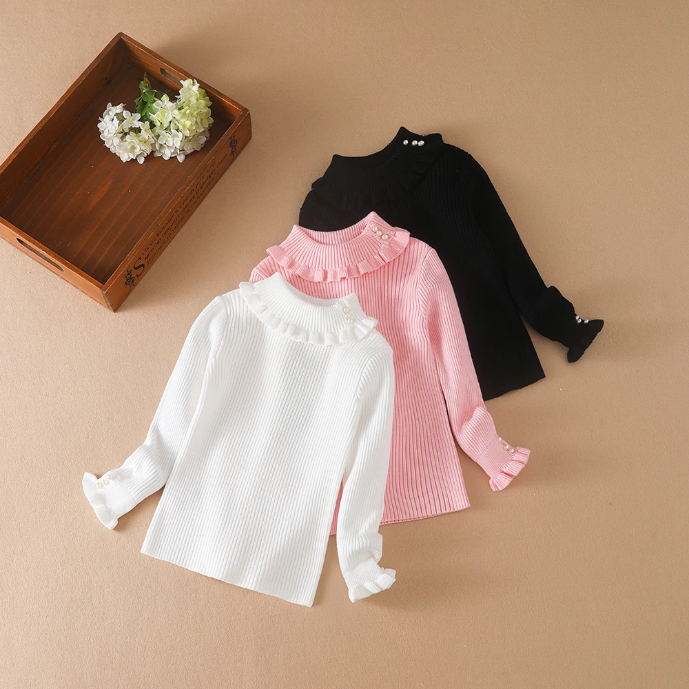 Color: Ivory, Kid Size: 8T - Girls Sweater 2025 New Winter Children Clothes Kids Tops Warm Knitwear Kids Sweater Baby Girls Turtleneck Sweaters