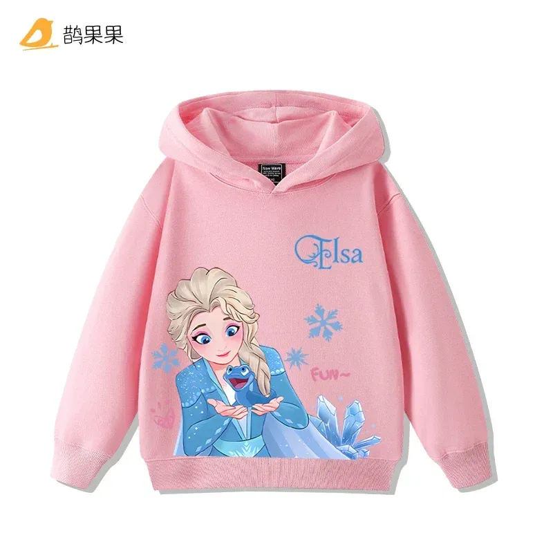 Color: Orange, Kid Size: 4T - Queen Elsa Surrounding Girls Autumn and Winter Hooded Sweatshirt Children Girl Children's Tops Cute Long-sleeved Coat