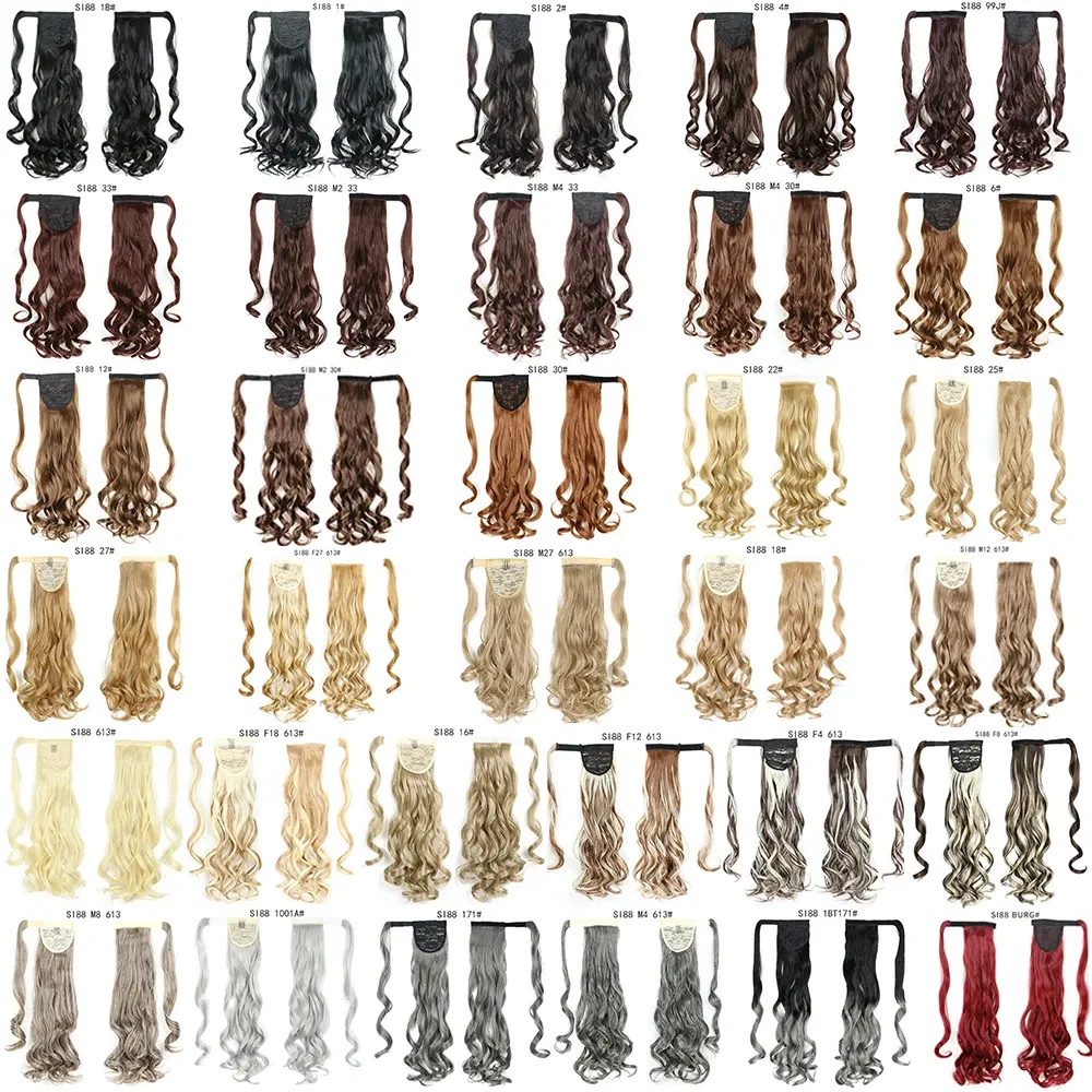 Color: #35 - LINWAN Synthetic Long Straight Wrap Around Clip In Ponytail Hair Extension Heat Reistan Pony Tail Fake Hair