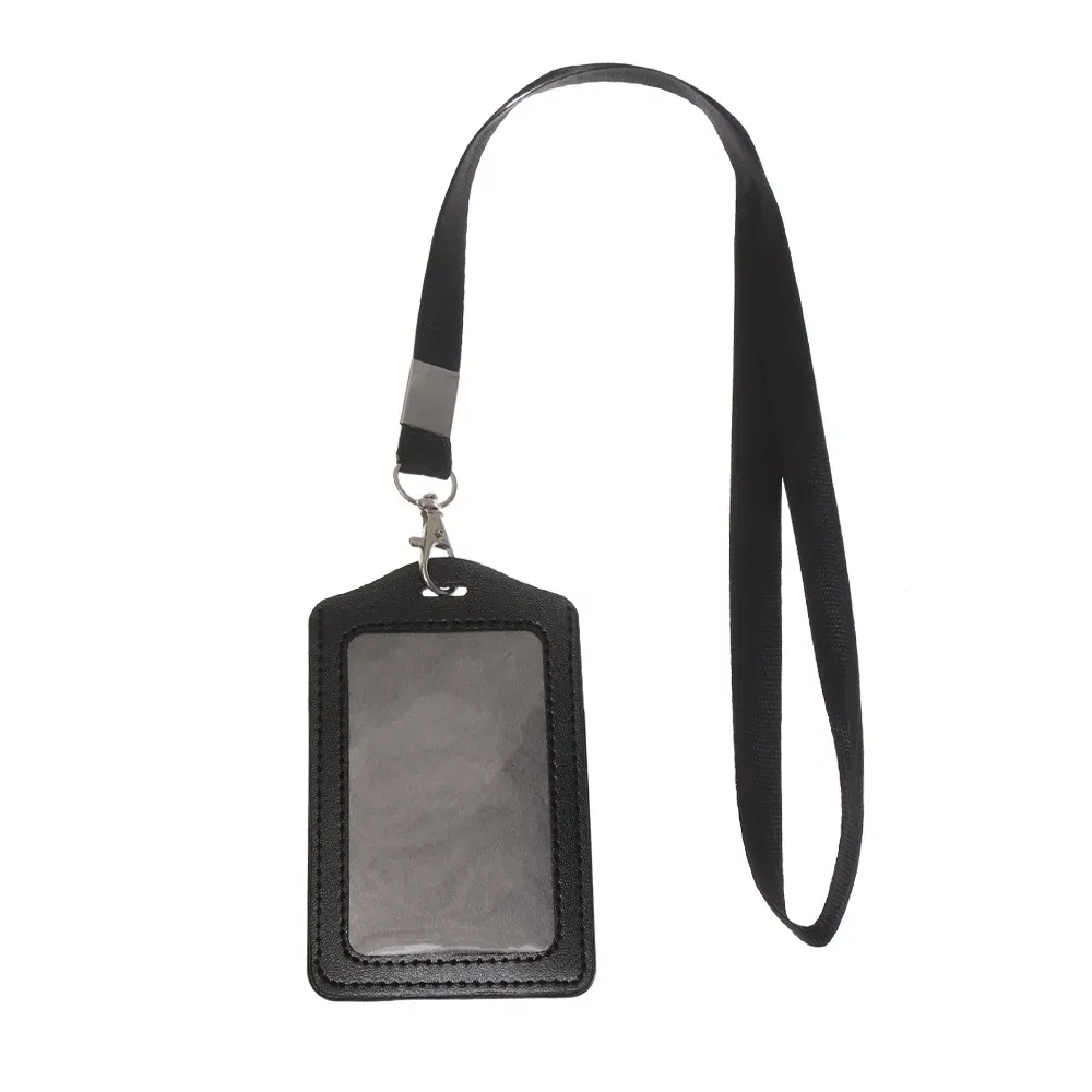 Color: Light Black - Unisex Work Card Holders With Lanyard PU Bank Card Name Credit Card Holders Card Bus ID Holders Identity Badge With Neck Strap