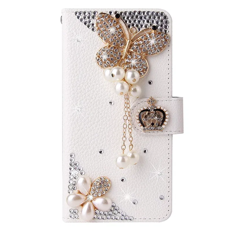 Color: Beige, Material: Acrylic - Flip Glitter Case For Samsung Galaxy S25 Ultra S24 FE S23 S22 S21 S20 Plus A35 A55 A16 A14 A15 A34 A54 Leather Cover Case
