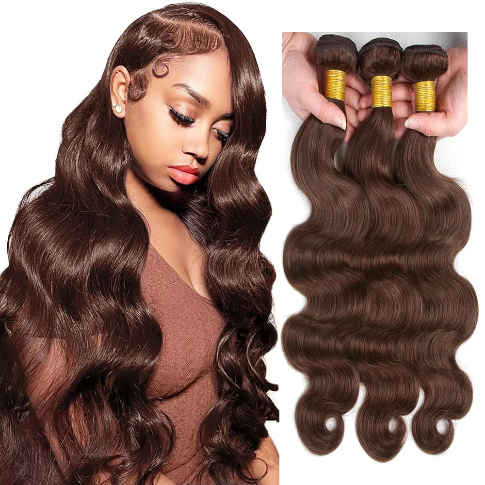 Bulk Buy: 3Pcs/Lot, Material Grade: Remy Hair, Length: 18 20 22 - Brown Body Wave Bundles 100% Human Hair #4 Colored Brazilian Remy Hair Extensions Weave 3 PCS/Lot 30 Inch Raw Human Hair Bundles
