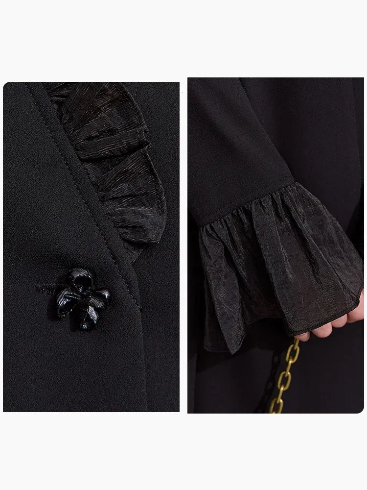 AMII Minimalist Chiffon Dress Women 2025 Spring New French Commuter Asymmetric Ruffle V-neck Slim Flower Button Skirt 12511079