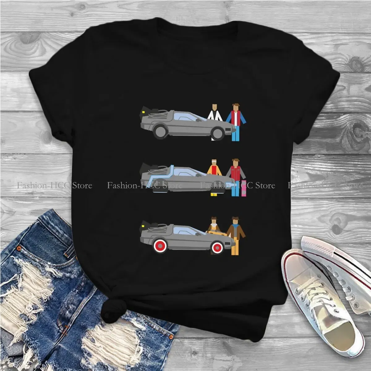 Color: black, Size: M - Delorian Hip Hop Polyester TShirt Back To The Future Style Tops Leisure T Shirt Female Tee