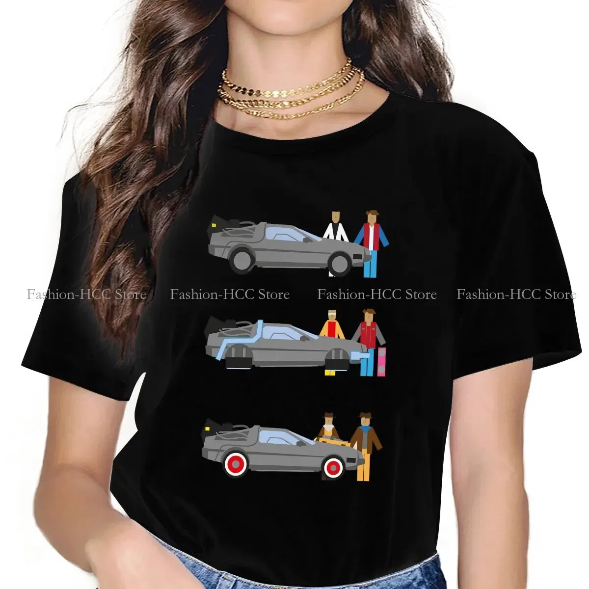 Color: black, Size: M - Delorian Hip Hop Polyester TShirt Back To The Future Style Tops Leisure T Shirt Female Tee