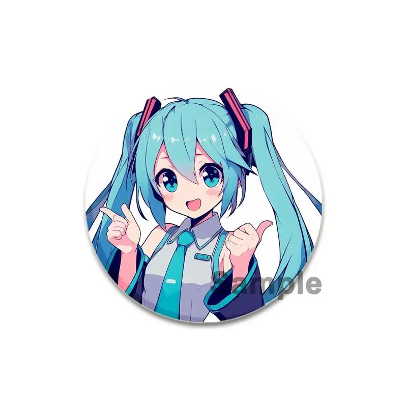 Color: green, Size: L - 58/44/32mm Miku Anime Round Pins Cartoon Badges Cosplay Handmade Tinplate Brooch on Backpack Clothes Chest Ornament Gifts