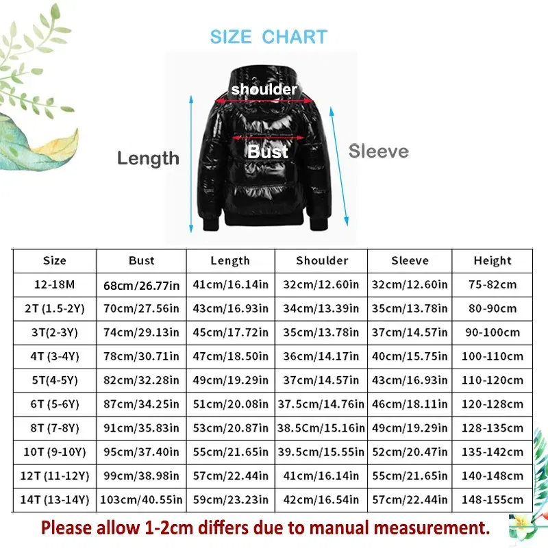 Color: black, Kid Size: 18M - Fashion joining design winter coats filling white duck down warm jackets soft fur fabric and glossy black waterproof coats