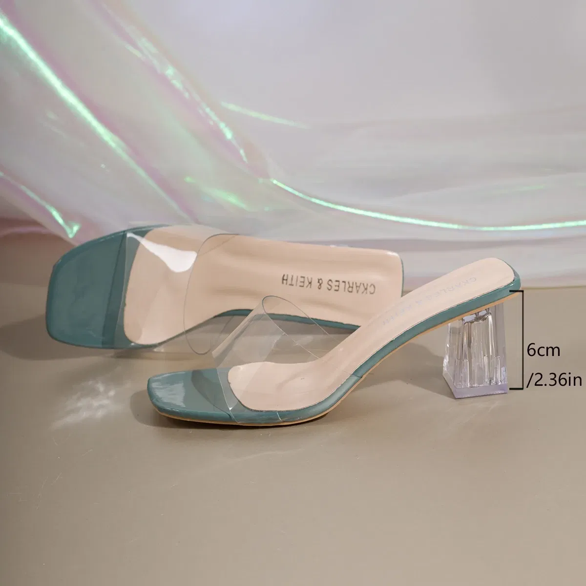 Color: green, Shoe Size: 38 - Fashionable and Elegant Women's High-heeled Sandals with Thick Heels and Square Heads,  New Transparent Casual Versatile Sandals