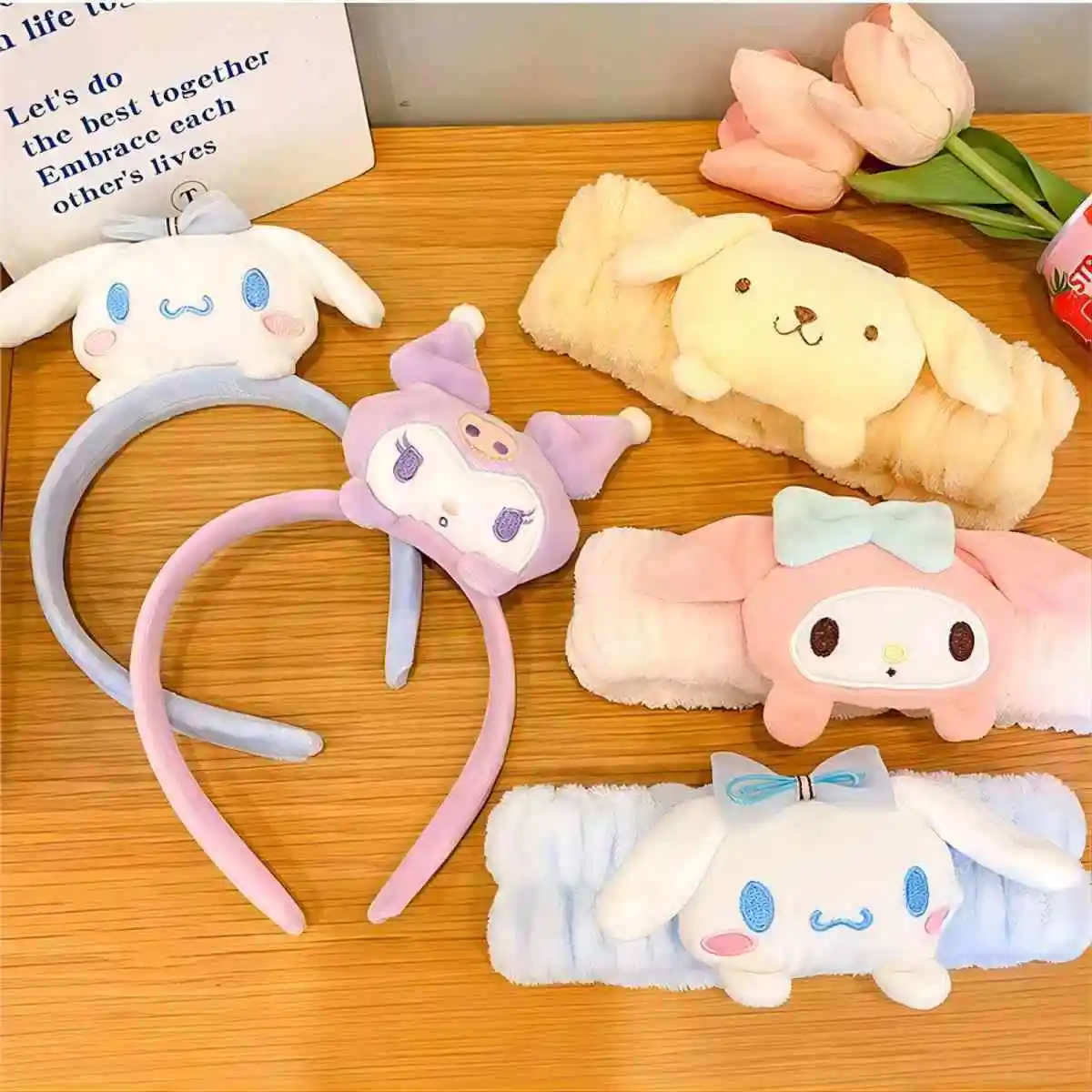Color: WHITE - Sanrio Soft Plush Makeup Hairband Cute kuromi Cinnamoroll Melody Design Wash Face Makeup Non Slip Elastic Hair Accessories