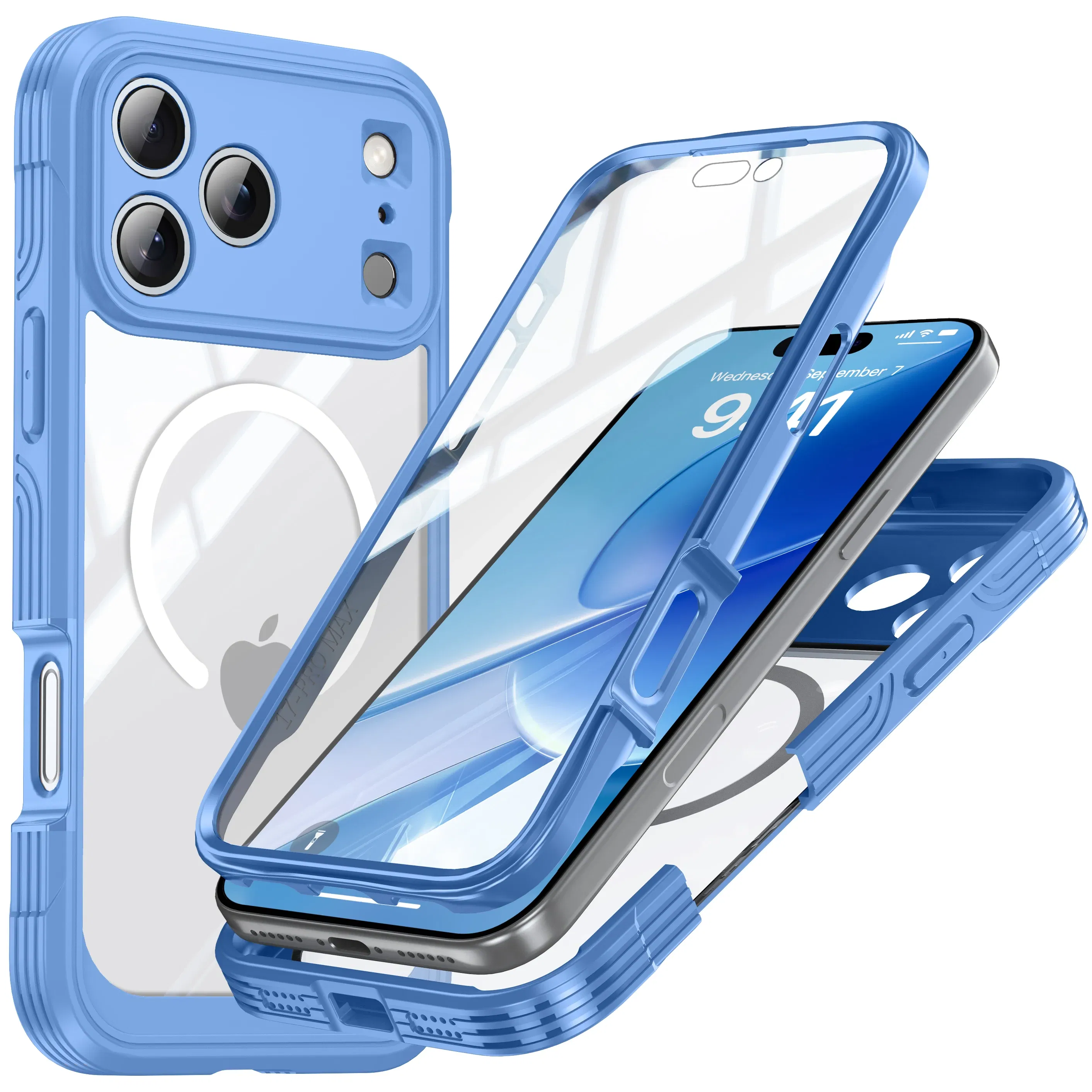 Color: Blue, Compatibility by Model: iPhone17 Pro - Shellbox-For iPhone17promax/17Air phone case, drop-resistant, ultra-thin transparent magnetic, scratch-resistant and wear-resist