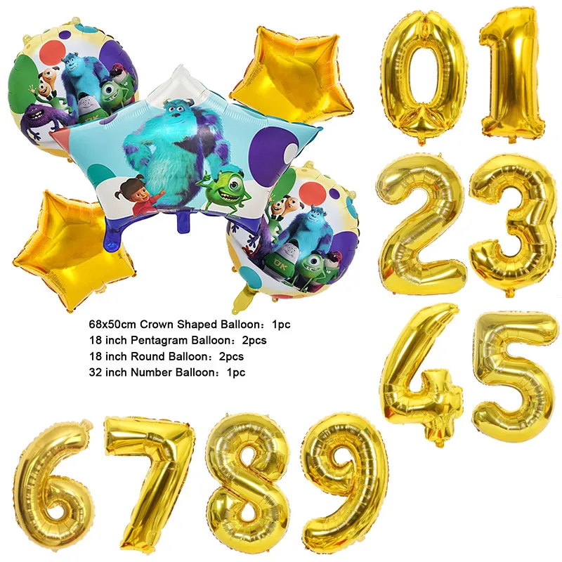 Color: Gold, Capacity: 680ml - Monsters University Monsters, Inc. James P. Sullivan Theme Birthday Party Decoration Crown Shaped Balloon Set Baby Shower
