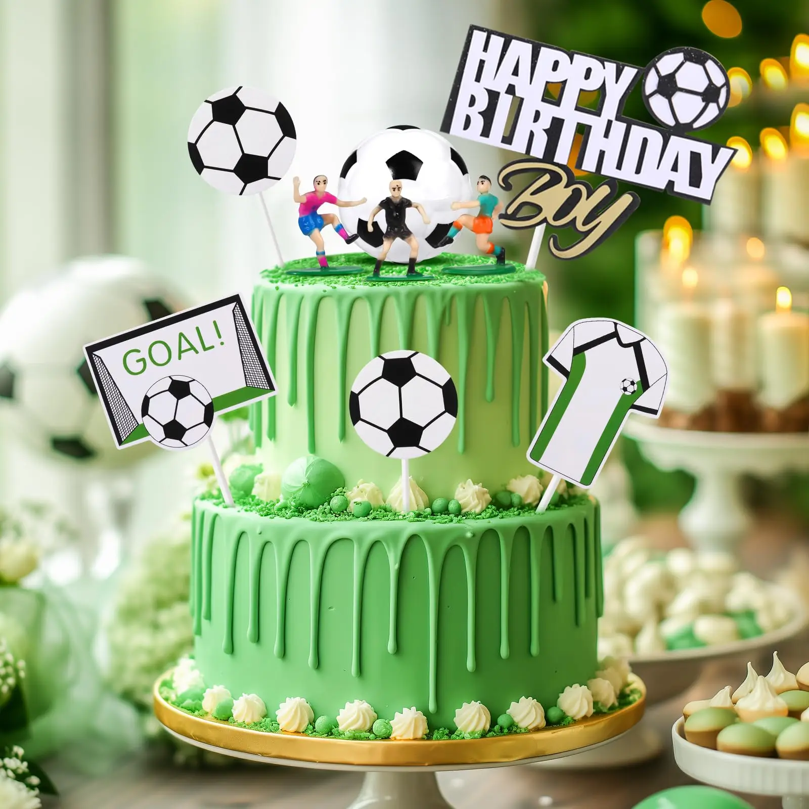 Color: Light Grey - Soccer Cake Decorations Soccer Birthday Party Supplies Soccer Ball Cupcake Topper