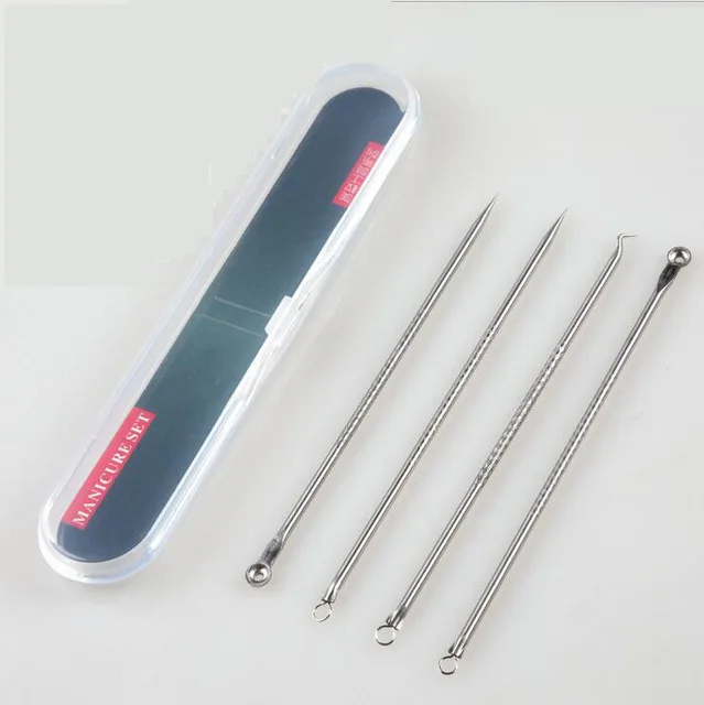 Color: WHITE - 4PCS Stainless Steel Acne Needle Electroplating Colorful Rose Gold Acne Needle Extrusion Blackhead Tool Can Be Customized LOGO