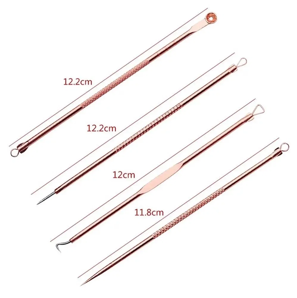 Color: WHITE - 4PCS Stainless Steel Acne Needle Electroplating Colorful Rose Gold Acne Needle Extrusion Blackhead Tool Can Be Customized LOGO