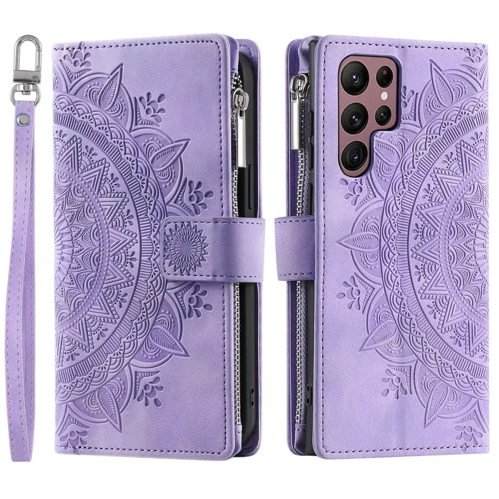 Color: Light Gray, Material: POLYESTER - S 23 S24 Ultra 5G Leather Case for Samsung Galaxy S23 Ultra Flip Cover Zipper CrossBody Book Funda S 24 Plus S23 FE Wallet Etui