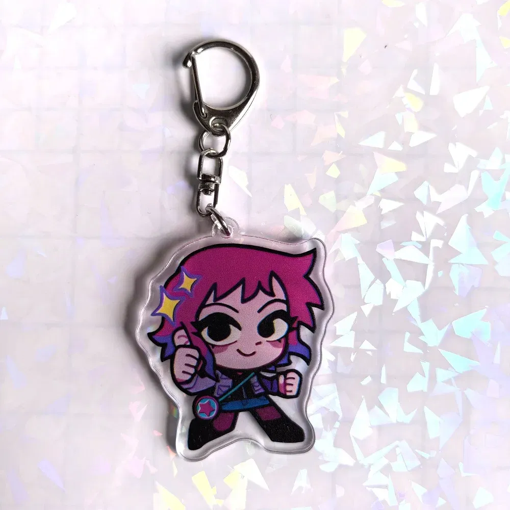 Color: Blue, Size: 6 cm - Crooked boy Scott Pilgrim Takes Off acrylic keychain birthday gift for boys and girls
