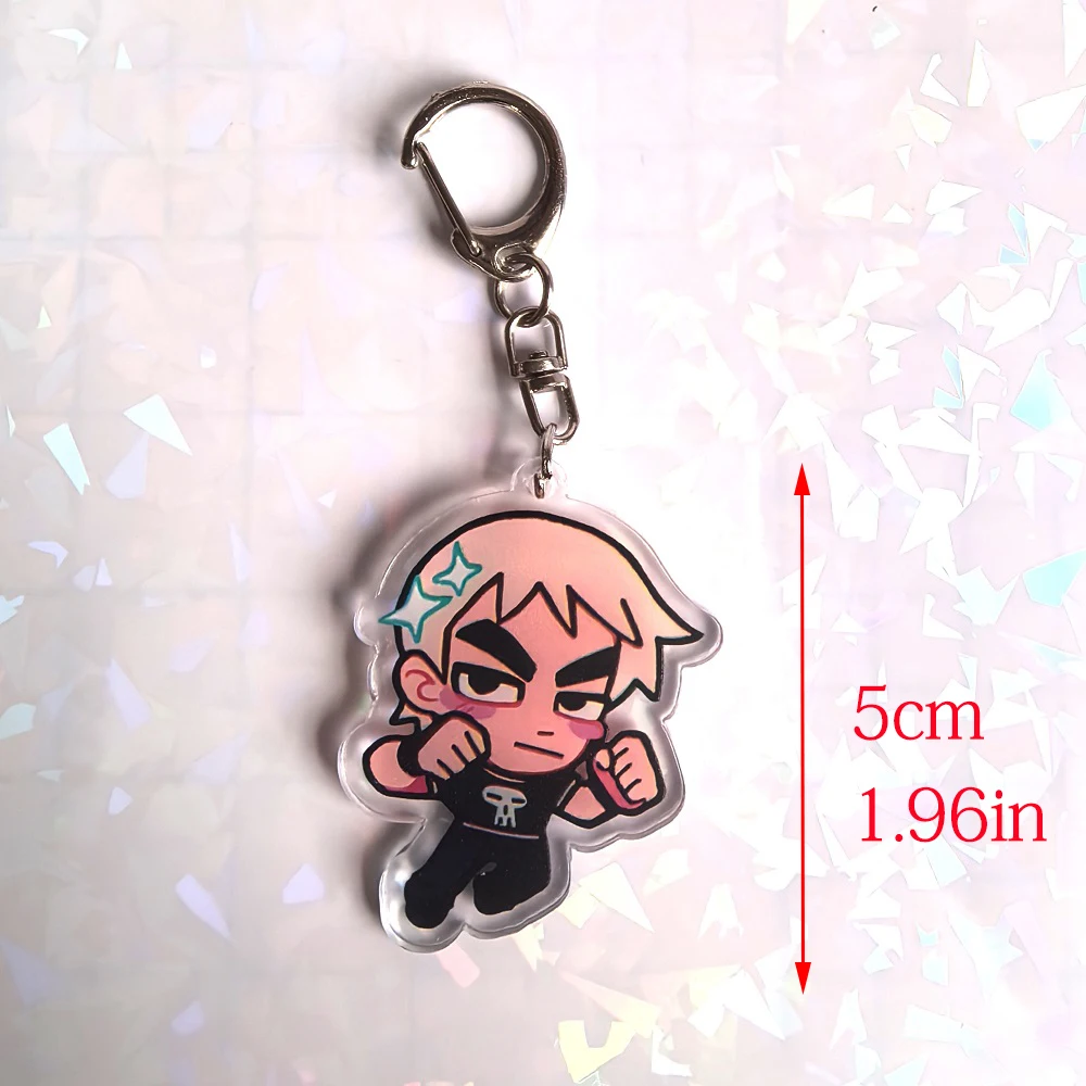 Color: Blue, Size: 6 cm - Crooked boy Scott Pilgrim Takes Off acrylic keychain birthday gift for boys and girls