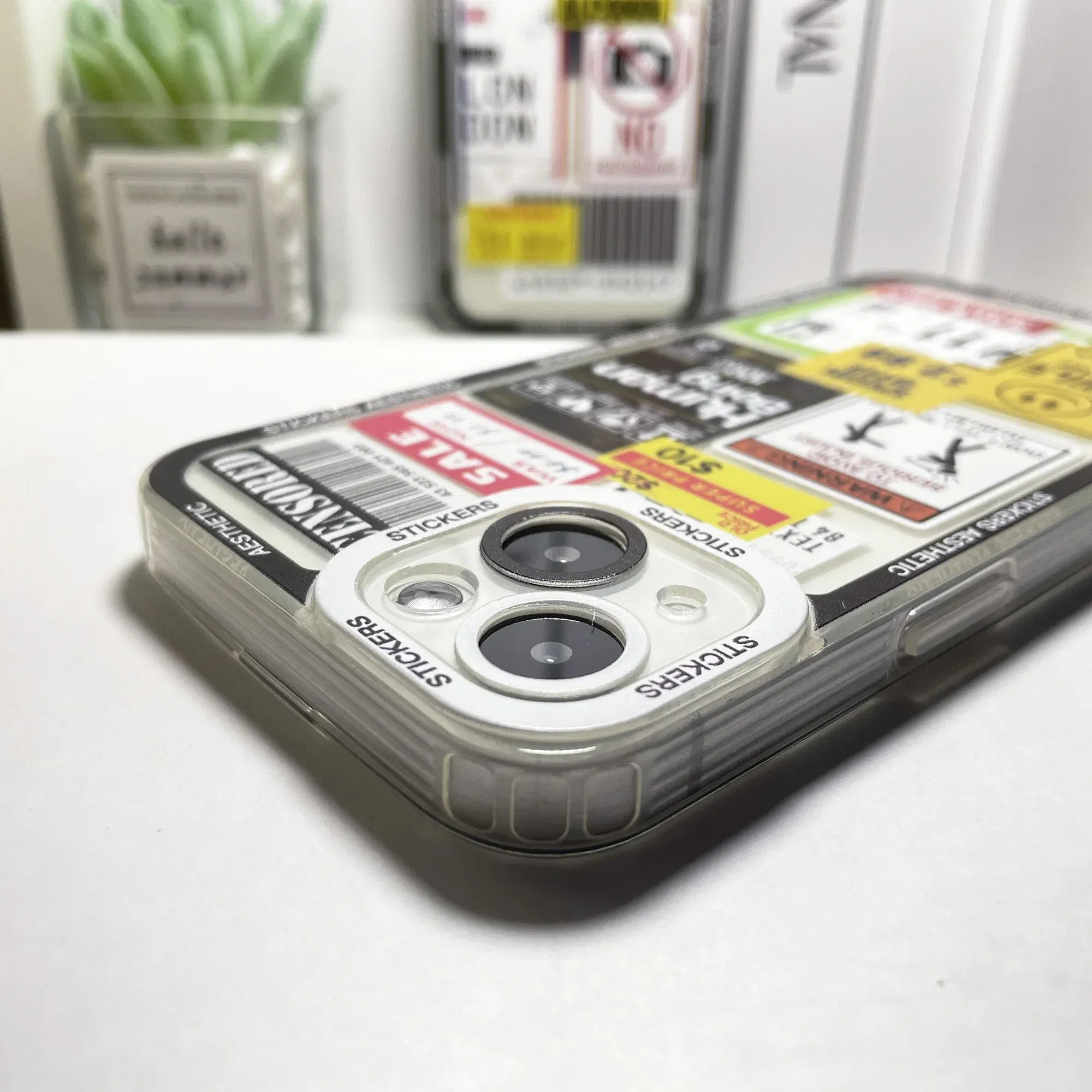 Color: GRAY, Material: PU - Mix Labels Aesthetic Stickers Collage Phone Case For iPhone 16 15 14 13 12 11 Pro Max Mini XS X XR SE 7 8 Plus Clear Soft Cover