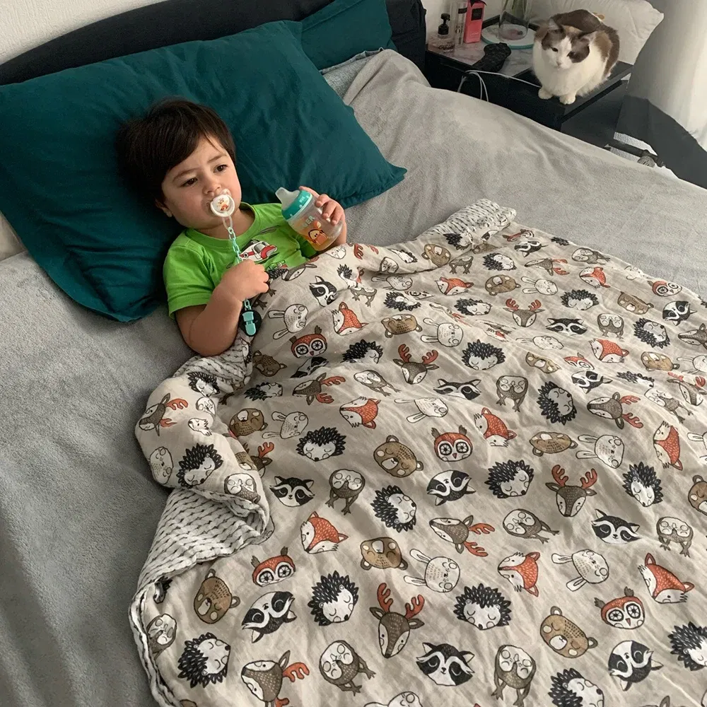 Color: Dark Khaki - Kangobaby New Design 2pcs Set Double Layers 100% Cotton Newborn Baby Muslin Swaddle Blanket